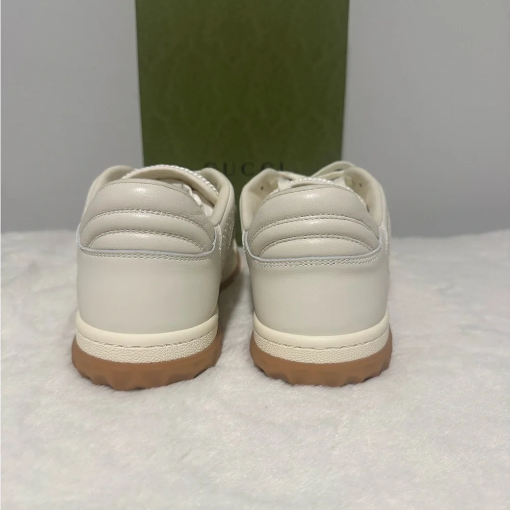 Gucci Cream White Leather Low-Top Sneakers with Gum Sole